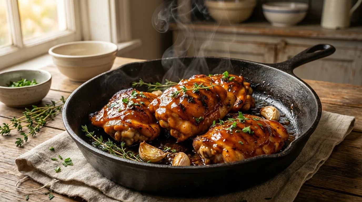 Easy BBQ Chicken Thighs Recipe (One Pan Sauce)