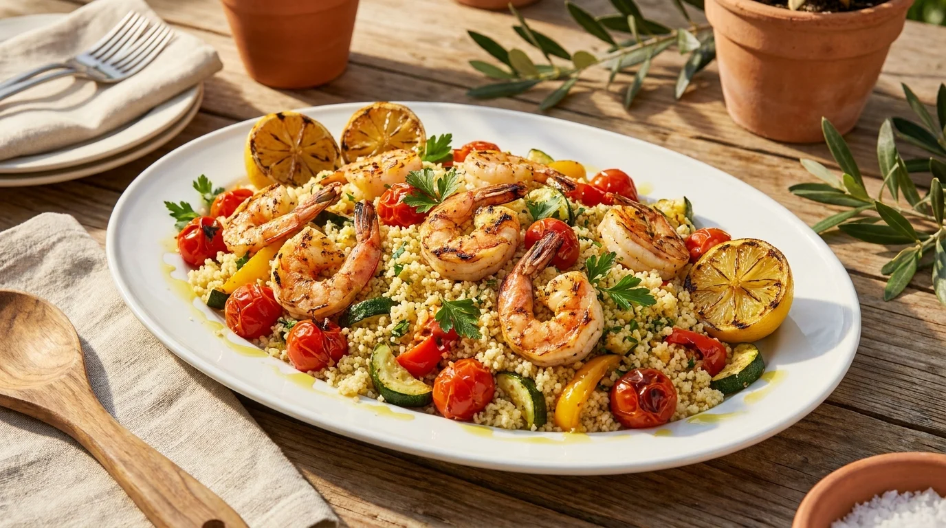Grilled Lemon Shrimp Couscous Recipe (20 Minute Dinner)