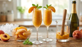 easy frozen peach bellini recipe no blender option featured